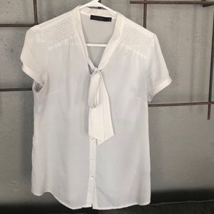 The Limited white tie neck blouse- size M